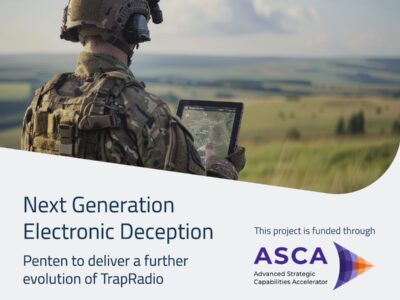 Next Generation Electronic Deception, ASCA Logo and Military user holding digital tablet