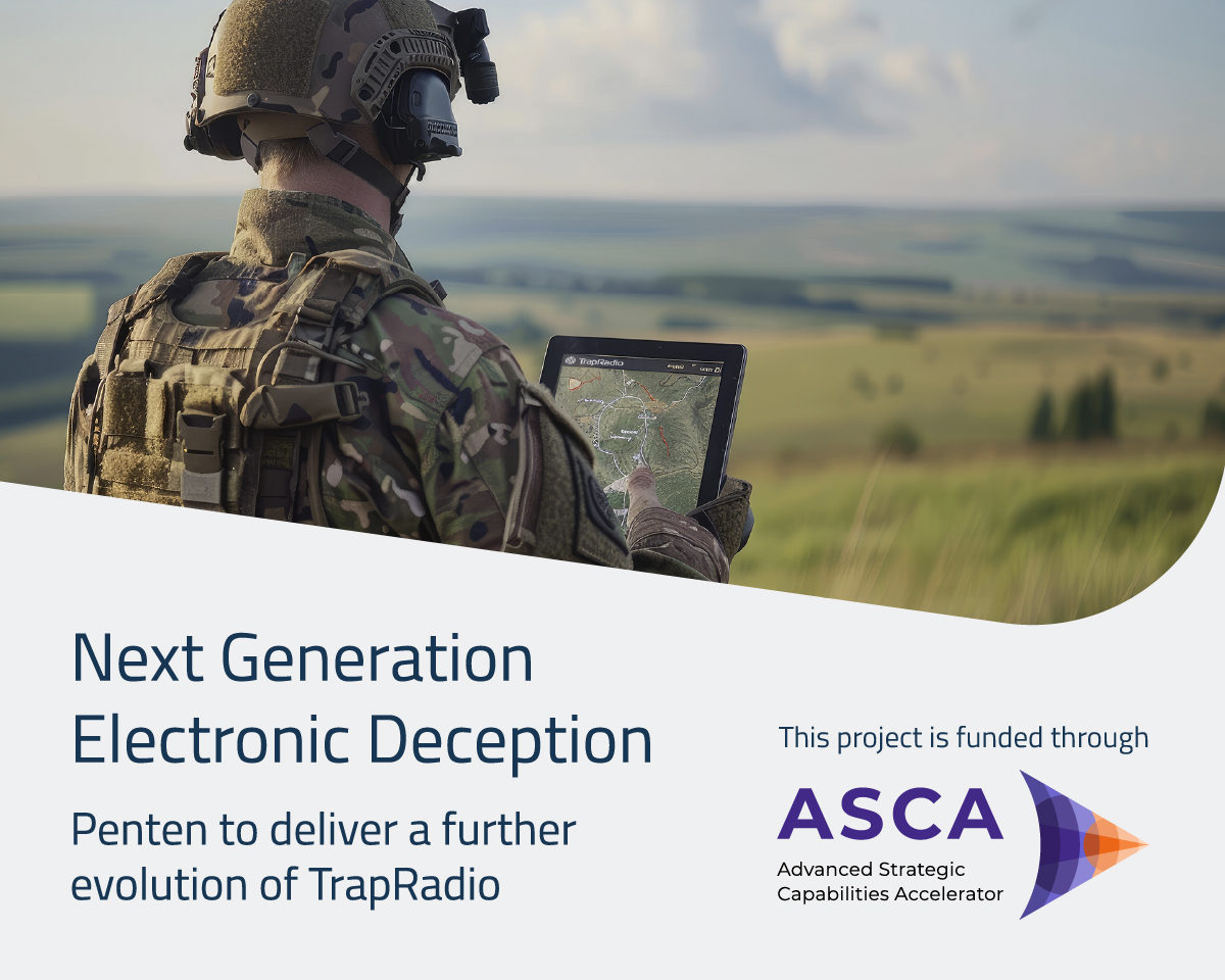 Next Generation Electronic Deception, ASCA Logo and Military user holding digital tablet